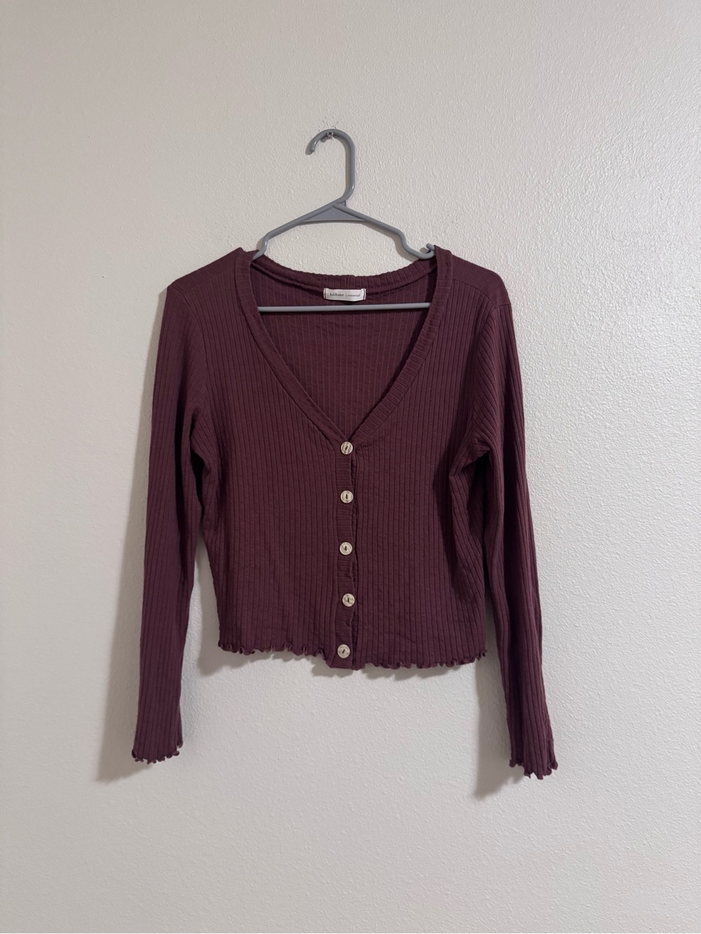 Bohme Essentials Ribbed Button Cardigan - Plum